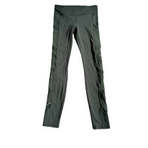 Lululemon Speed Up Skinny Leggings Women Size 6 Green Olive Mesh Detail